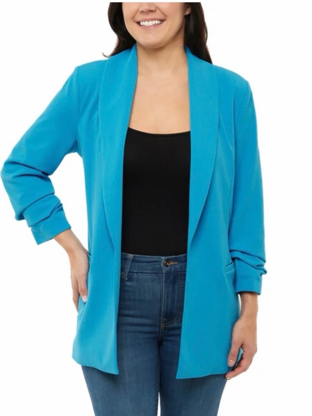 Women’s New Ruched Sleeve Crepe Blazer/Size XXL 18-20/Bright Blue